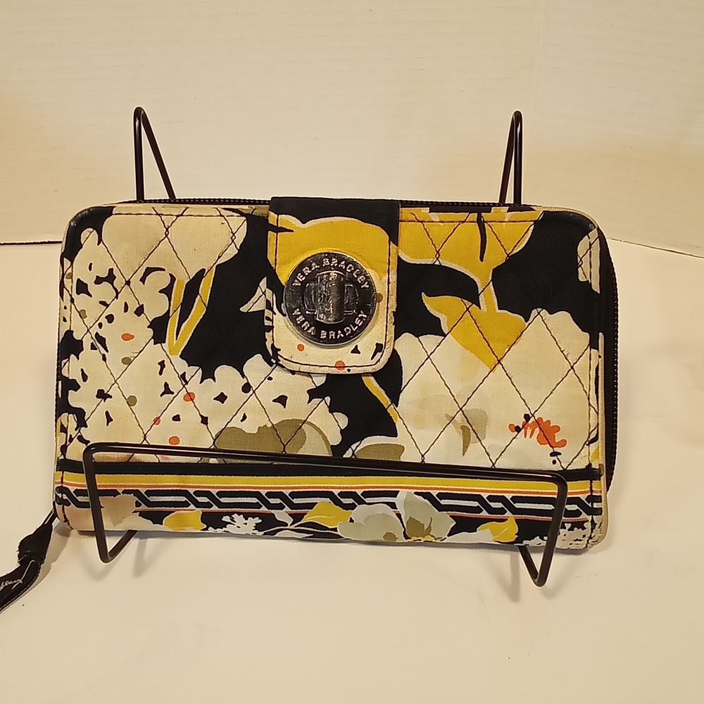 Vera Bradley Wallet Black Cream Gold Floral Organizer